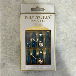 Daily Mystery Blue Nail Tips with Rhinestones